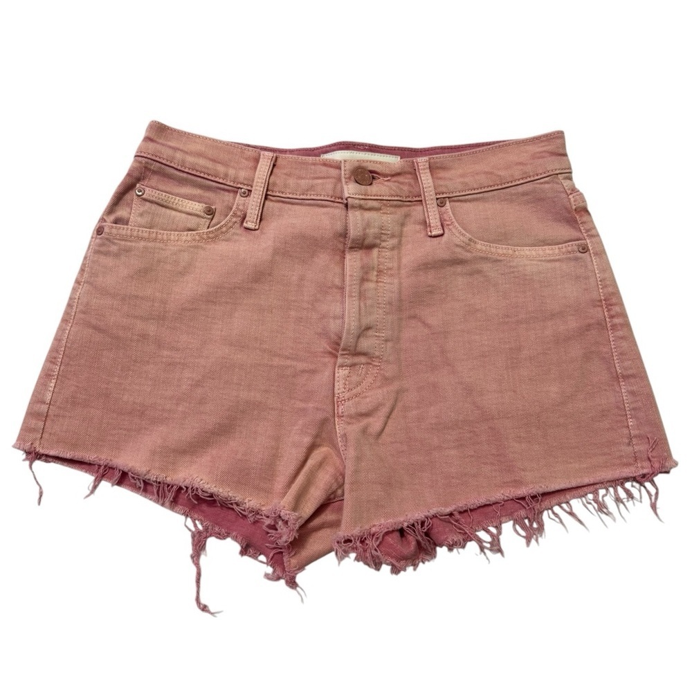 Mother Pink Tomcat Kick Fray Denim Shorts